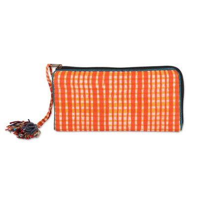 Plaid Motif Batik Cotton Wallet in Scarlet from India