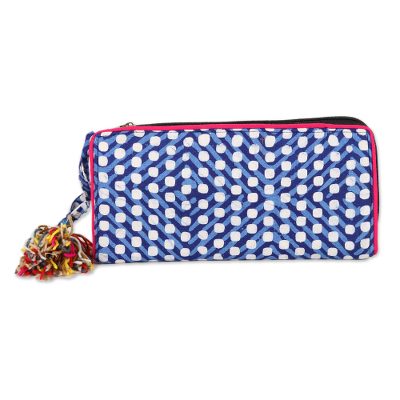 Lapis and Cerulean Batik Cotton Wallet from India
