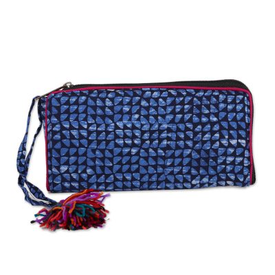 Navy and Cerulean Batik Cotton Wallet from India