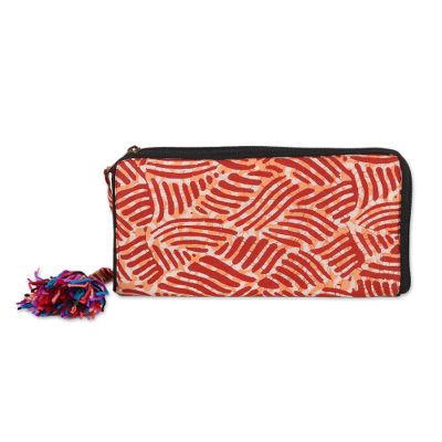 Wave Motif Batik cotton Wallet in Russet from India