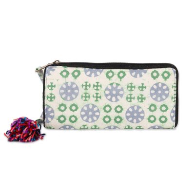 Block-Printed Batik Cotton Wallet in White from India