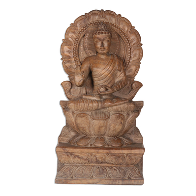 Hand-Carved Mango Wood Buddha Relief Sculpture from India