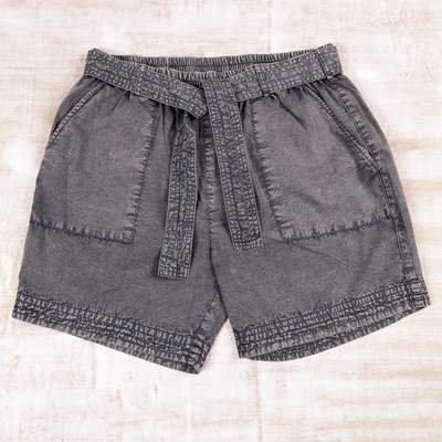Pantalones cortos de algodón - Shorts de algodón con cordón en Slate from India