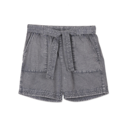 Cotton shorts, 'Summer Relaxation in Slate' - Drawstring Cotton Shorts in Slate from India