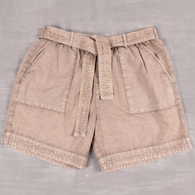 Pantalones cortos de algodón - Shorts de algodón con cordón en beige de la India