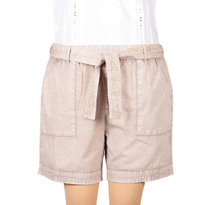 Cotton shorts, 'Summer Relaxation in Khaki' - Drawstring Cotton Shorts in Beige from India