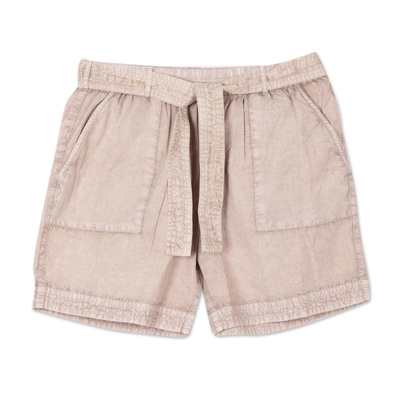 Cotton shorts, 'Summer Relaxation in Khaki' - Drawstring Cotton Shorts in Beige from India