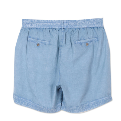Cotton shorts, 'Summer Relaxation in Sky Blue' - Drawstring Cotton Shorts in Sky Blue from India