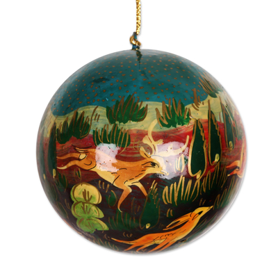 Papier mache ornaments, 'Wintry Landscape' (set of 4) - Hand-Painted Papier Mache Holiday Ornaments (Set of 4)
