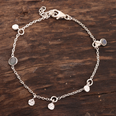 Labradorite charm bracelet, 'Cool Aurora' - Artisan Crafted Labradorite Charm Bracelet from India