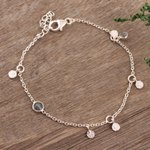 Labradorite charm bracelet, 'Cool Aurora' - Artisan Crafted Labradorite Charm Bracelet from India