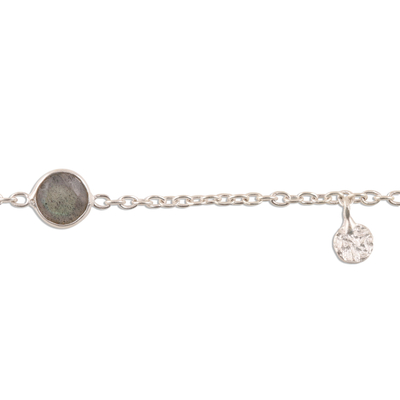 Labradorite charm bracelet, 'Cool Aurora' - Artisan Crafted Labradorite Charm Bracelet from India