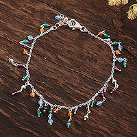 Multi-gemstone charm bracelet, 'Vibrant Glow' - Multi-Gemstone Charm Bracelet Crafted in India
