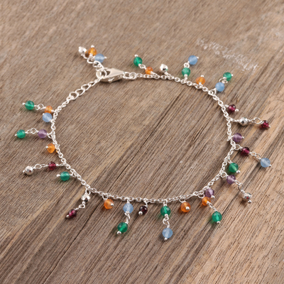 Multi-gemstone charm bracelet, 'Vibrant Glow' - Multi-Gemstone Charm Bracelet Crafted in India