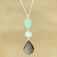 Labradorite and chalcedony pendant necklace, 'Aurora Combination'