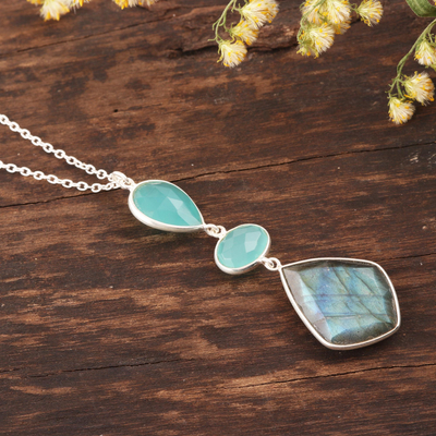 Labradorite and chalcedony pendant necklace, 'Aurora Combination' - Labradorite and Chalcedony Pendant Necklace from India