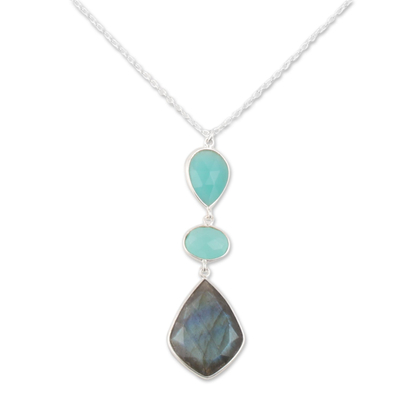 Labradorite and chalcedony pendant necklace, 'Aurora Combination' - Labradorite and Chalcedony Pendant Necklace from India