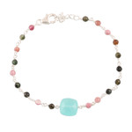 Chalcedony and tourmaline pendant bracelet, 'Colorful Combo' - Chalcedony and Tourmaline Pendant Bracelet from India