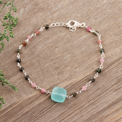 Chalcedony and tourmaline pendant bracelet, 'Colorful Combo' - Chalcedony and Tourmaline Pendant Bracelet from India