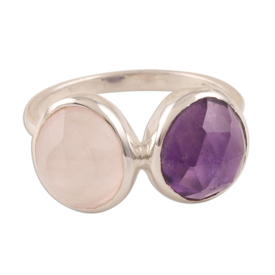 7-Carat Amethyst and Rose Quartz Cocktail Ring from India