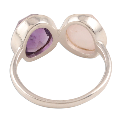 Amethyst and rose quartz cocktail ring, 'Delightful Fusion' - 7-Carat Amethyst and Rose Quartz Cocktail Ring from India