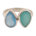 Chalcedony cocktail ring, 'Teardrop Sparkle' - 4-Carat Teardrop Chalcedony Cocktail Ring from India