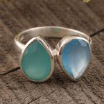 Chalcedony cocktail ring, 'Teardrop Sparkle' - 4-Carat Teardrop Chalcedony Cocktail Ring from India