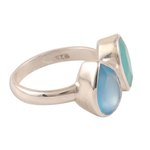 Chalcedony cocktail ring, 'Teardrop Sparkle' - 4-Carat Teardrop Chalcedony Cocktail Ring from India
