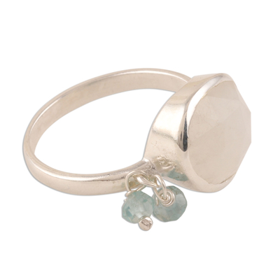 Rainbow moonstone and chalcedony cocktail ring, 'Misty Beads' - Rainbow Moonstone and Chalcedony Bead Cocktail Ring