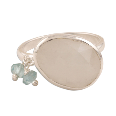 Rainbow moonstone and chalcedony cocktail ring, 'Misty Beads' - Rainbow Moonstone and Chalcedony Bead Cocktail Ring