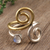 Rainbow moonstone band ring, 'Curling Union' - Rainbow Moonstone Ring with Sterling Silver and Brass (image 2) thumbail