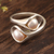Cultured pearl wrap ring, 'Lily Twins' - Lily Flower Cultured Pearl Wrap Ring from India thumbail