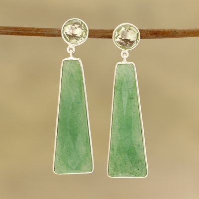 Aventurine and prasiolite dangle earrings, 'Green Towers' - Aventurine and Prasiolite Dangle Earrings from India