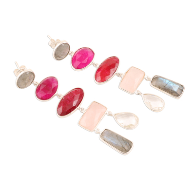 Multi-gemstone dangle earrings, 'Glittering Combination' - 48-Carat Multi-Gemstone Dangle Earrings from India