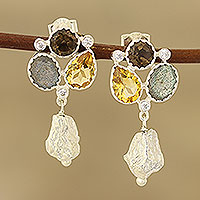 Multi-gemstone dangle earrings, 'Fantastic Variety' - Multi-Gemstone Earrings with Natural Quartz from India