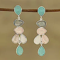 Multi-gemstone dangle earrings, 'Colorful Teardrops'