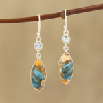 Blue topaz dangle earrings, 'Elegance of the Beach' - Blue Topaz and Composite Turquoise Dangle Earrings