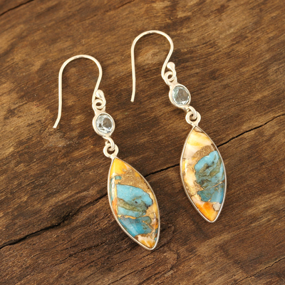 Blue topaz dangle earrings, 'Elegance of the Beach' - Blue Topaz and Composite Turquoise Dangle Earrings