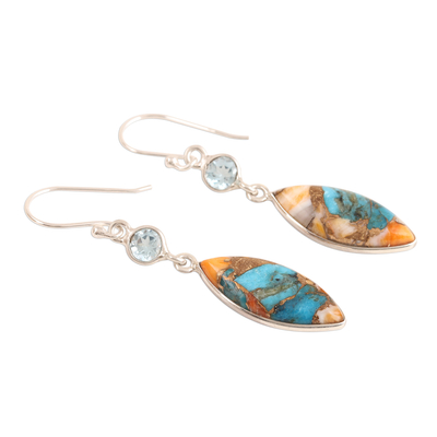 Blue topaz dangle earrings, 'Elegance of the Beach' - Blue Topaz and Composite Turquoise Dangle Earrings