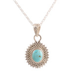 Sterling silver pendant necklace, 'Dotted Charm' - Reconstituted Turquoise and Sterling Silver Pendant Necklace