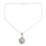 Sterling silver pendant necklace, 'Dotted Charm' - Reconstituted Turquoise and Sterling Silver Pendant Necklace