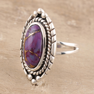 Composite turquoise cocktail ring, 'Regal Charm' - Oval Purple Composite Turquoise Cocktail Ring from India