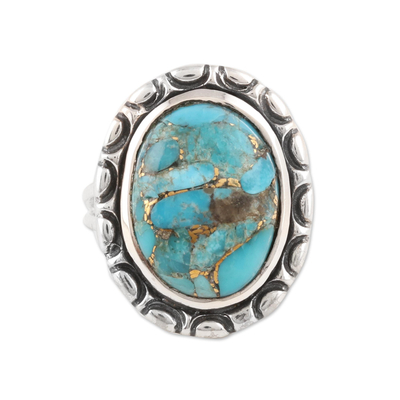 Composite turquoise cocktail ring, 'Delightful Sky' - Oval Composite Turquoise Cocktail Ring from India