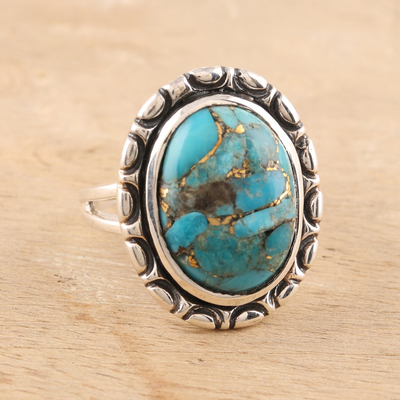 Composite turquoise cocktail ring, 'Delightful Sky' - Oval Composite Turquoise Cocktail Ring from India