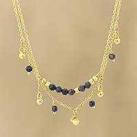 Gold Plated Iolite Beaded Pendant Necklace from India,'Glorious Dance'
