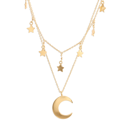 Gold Plated Sterling Silver Moon and Star Necklace