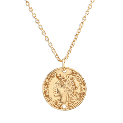 Vintage French Coin Gold Plated Sterling Silver Necklace