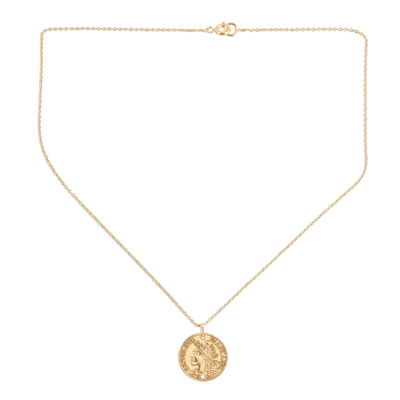 Collar colgante de plata de primera ley bañada en oro - Collar vintage de plata de primera ley bañada en oro con monedas francesas
