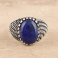 Men's lapis lazuli ring, 'Magnificent Pool'