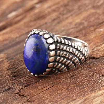 Men's lapis lazuli ring, 'Magnificent Pool' - Men's Oval Lapis Lazuli Ring from India